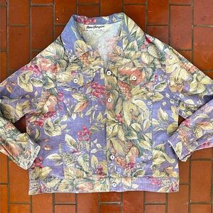 Norm Thompson Floral light weight Jean Jacket - Purple and Green M-L